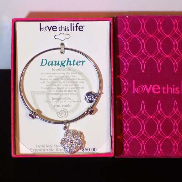 New w/$50 Tag Silver Plated Genuine Crystal Flower Charm Bracelet, Daughter - Picture 1 of 7